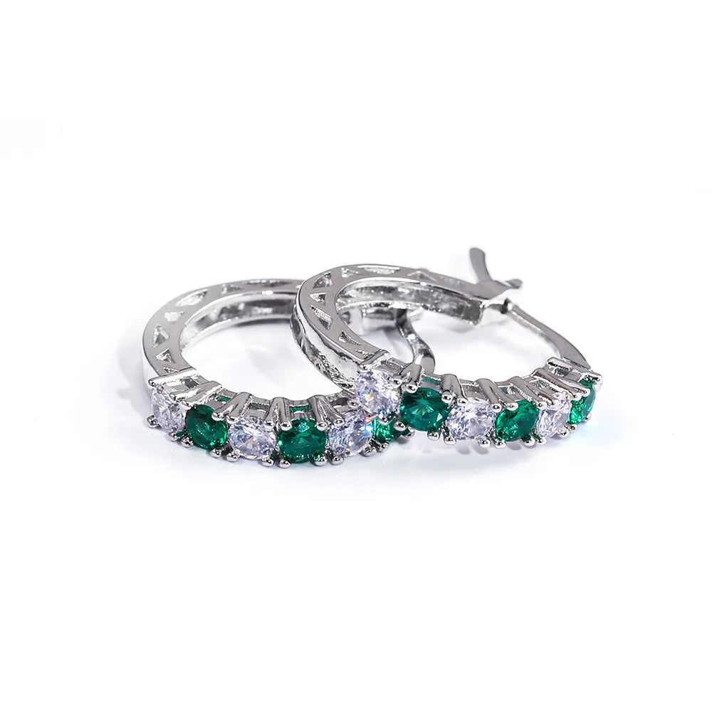 925 Sterling Silver Fashion Round Circle Clear Mosaic CZ Zircon Stud Earrings