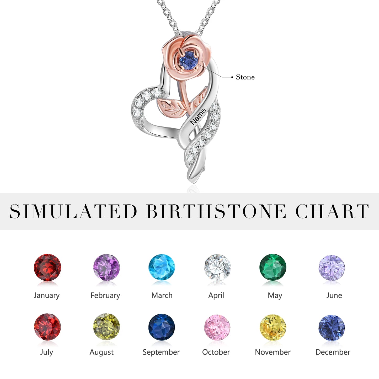 Personalized Rose Flower Pendant with Birthstone