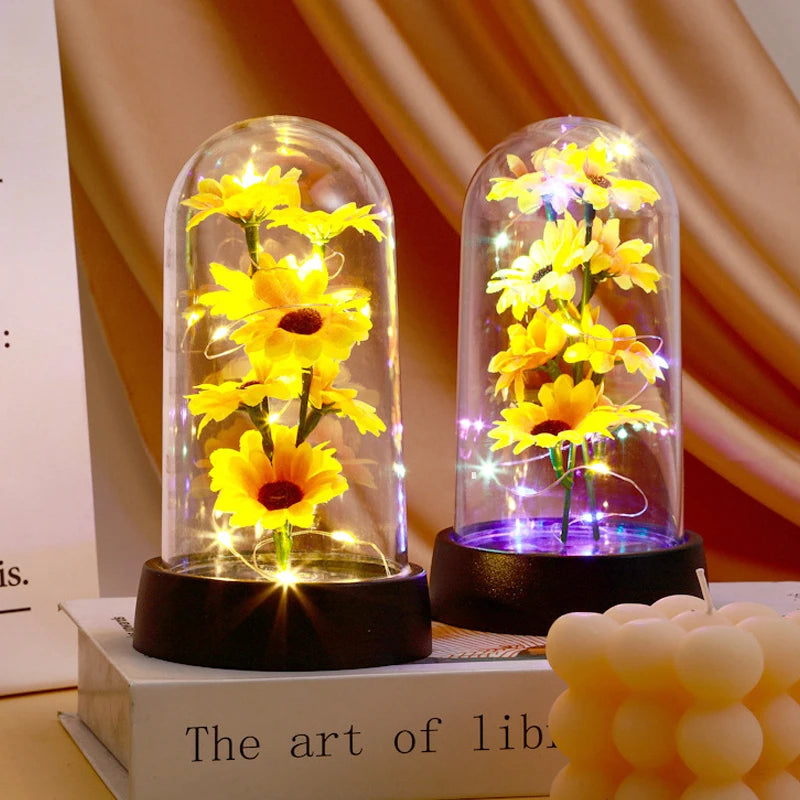 Sunflower Night Light with Eternal Flower LED Glass Cover