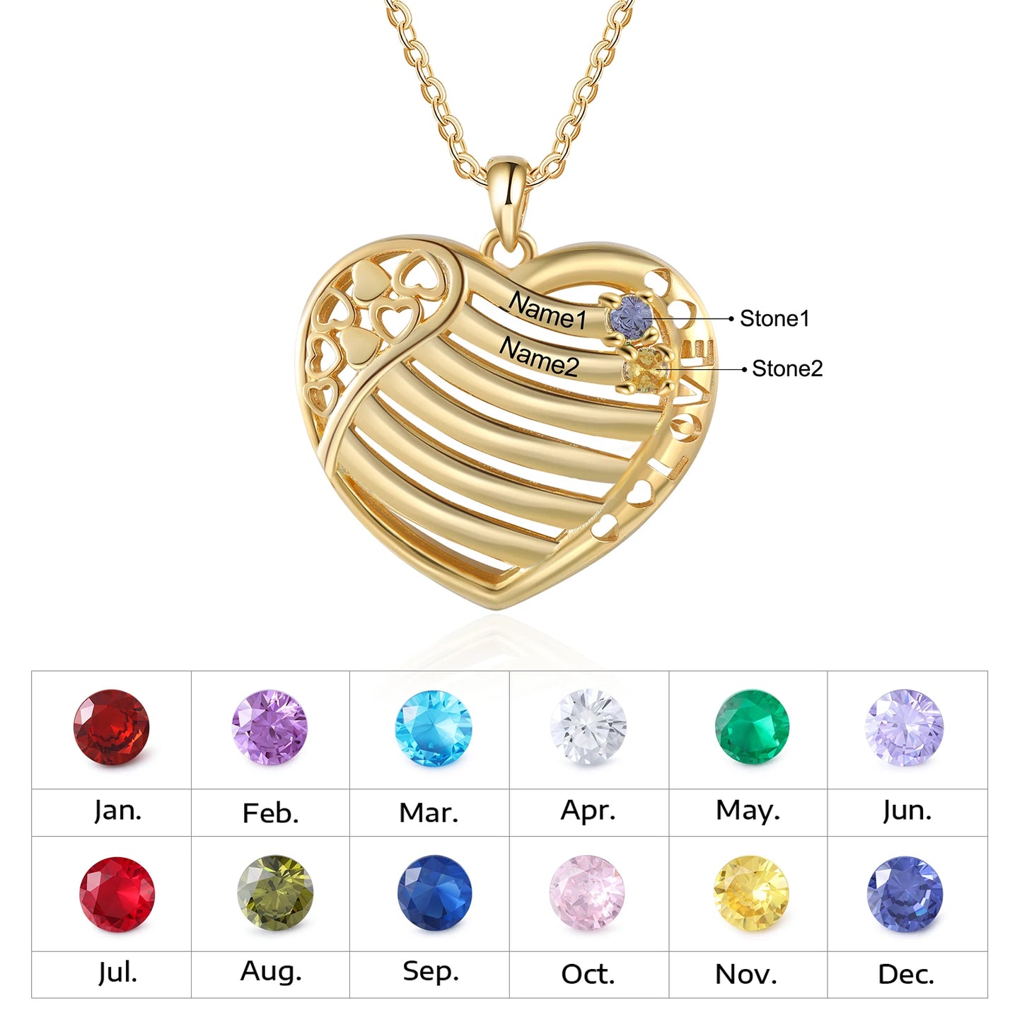 Valentine's Day Gold Color Personalized Heart Necklace