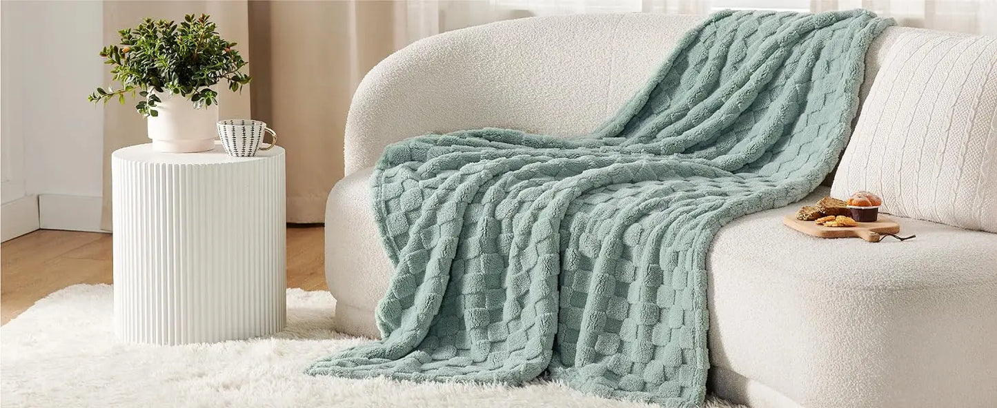 Bedsure Ashley Blue Fleece Blanket for Couch