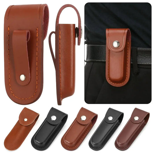 Brown Leather Sheath for Fold Knife, Flashlight, or Tools