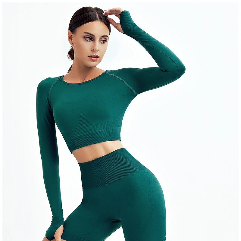 Seamless Crop Top Fitness Shirts Long Sleeve