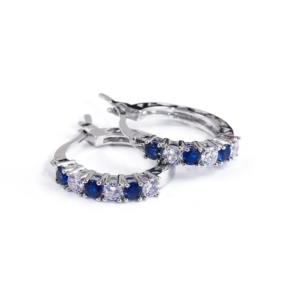 925 Sterling Silver Fashion Round Circle Clear Mosaic CZ Zircon Stud Earrings