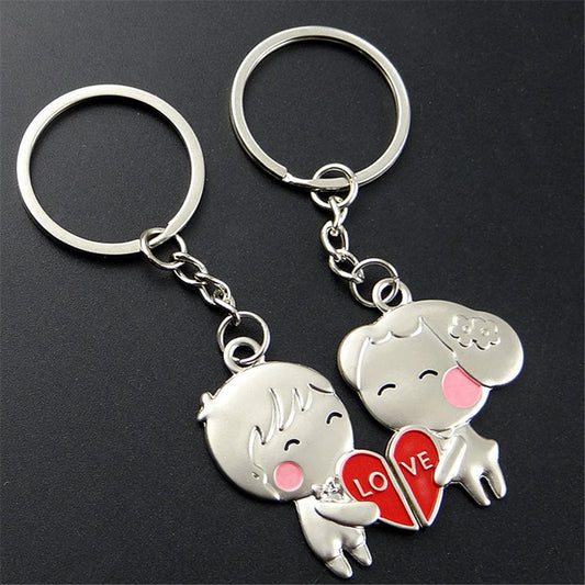 2pcs Cute Metal Cartoon Doll Heart Keychain