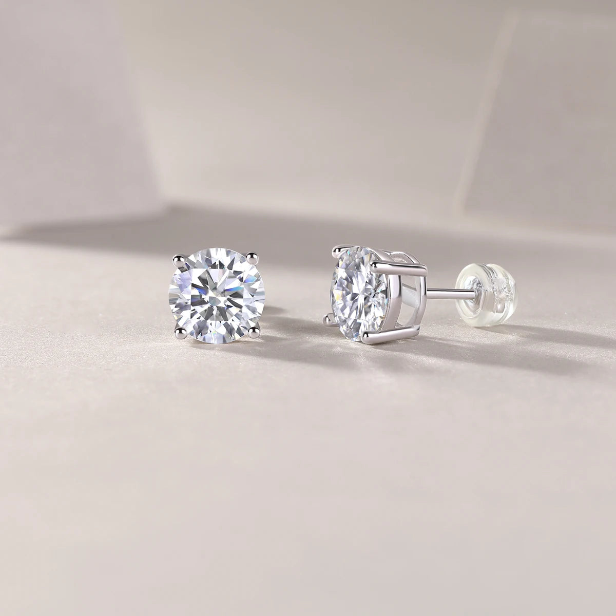 925 Sterling Silver Moissanite Round Earrings