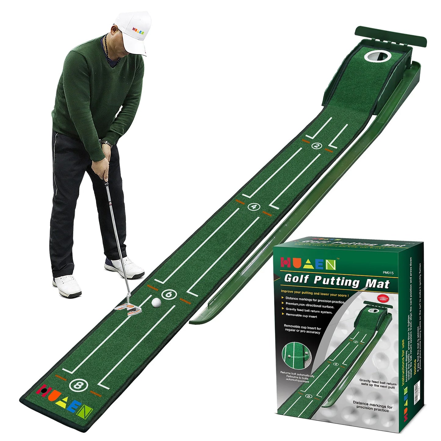 8-Foot Golf Putting Training Mat – Compact Indoor/Outdoor Green with Alignment Guide for Precision Practice