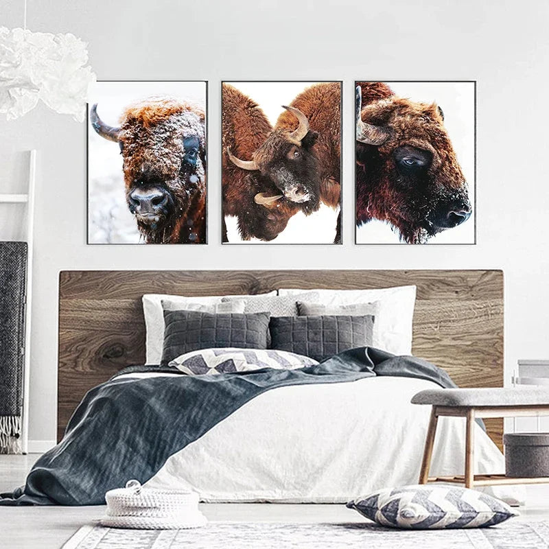 Bison Poster Modern Animal Snow Cow Wall Art