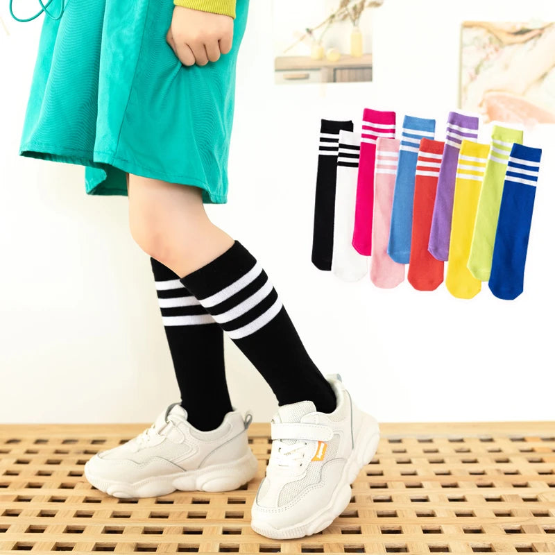 Three Stripes Knee-High Cotton Sports Socks