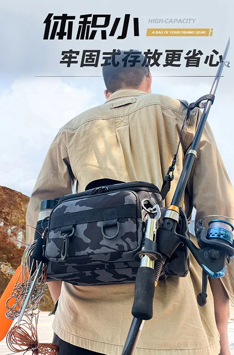Fishing Tackle Shoulder Bag with Portable Fishing Rod Holder – Outdoor Sports Bag for Fly Fishing