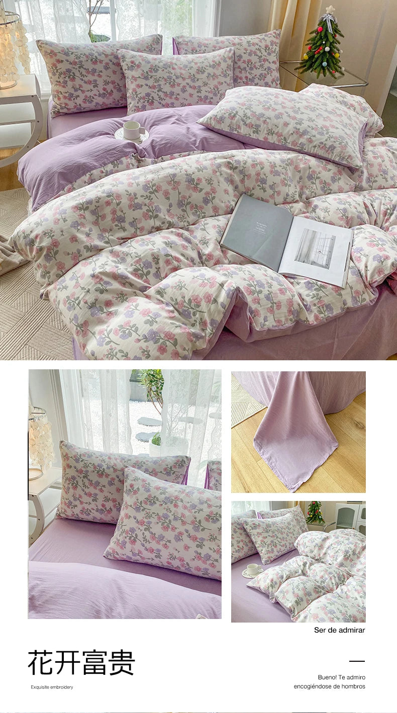 3-Piece Cartoon Heart-Shaped Floral Print Duvet Bedding Set