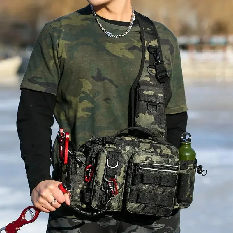 Fishing Tackle Backpack with Rod Holder & Gear Storage Bag – Sling Shoulder Pack for Men