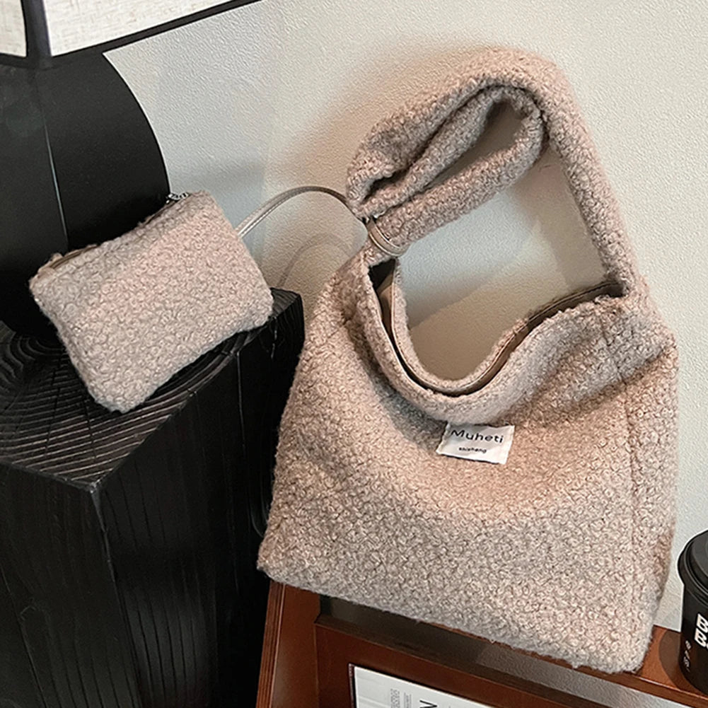 Lamb Wool Shoulder Bag for Women