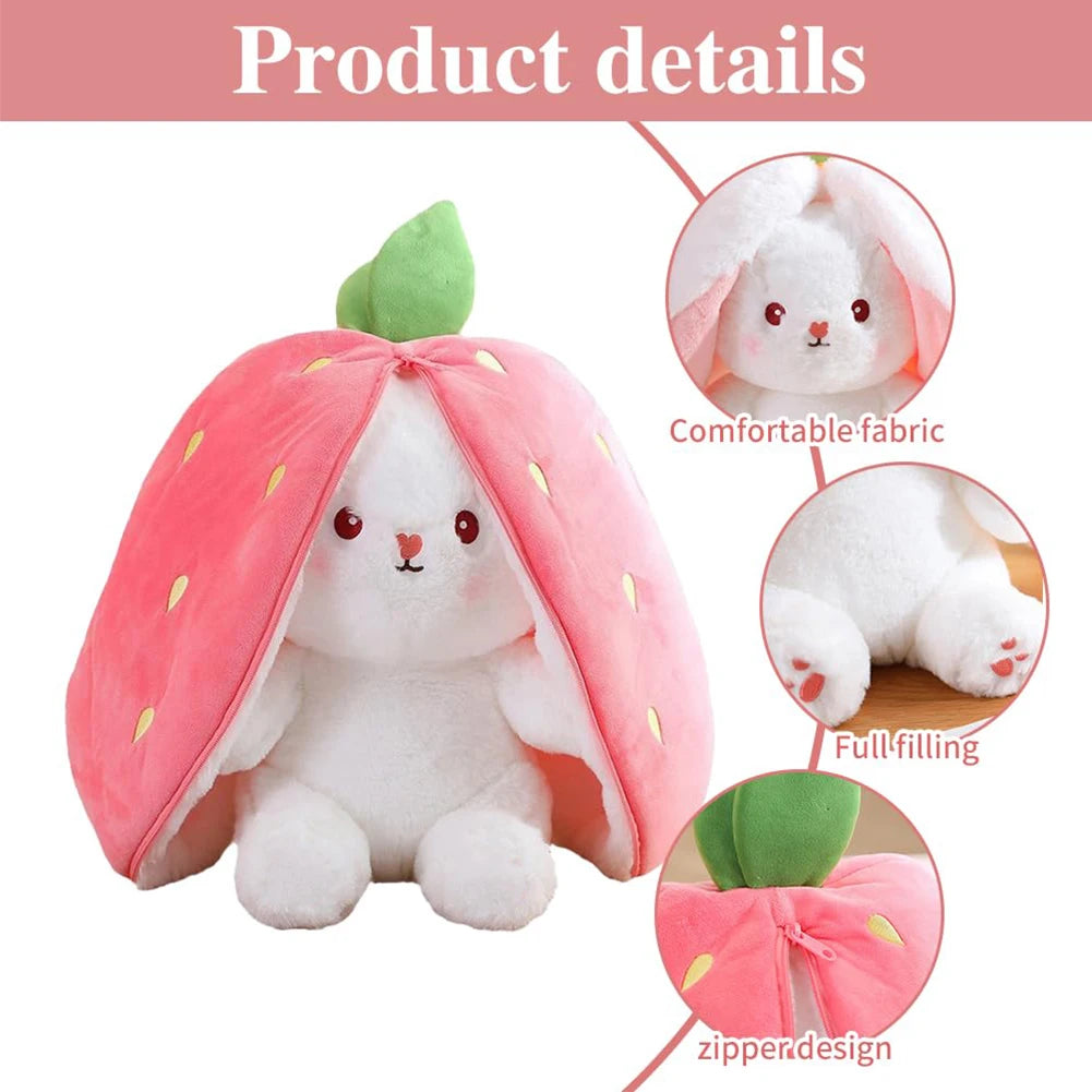 Reversible Bunny Carrot Strawberry Toy with Zipper