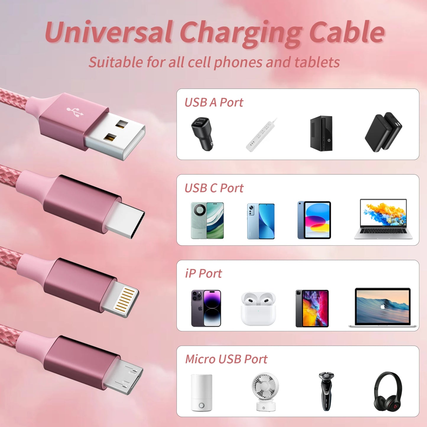 2-pack, 3-in-1 USB charging cable