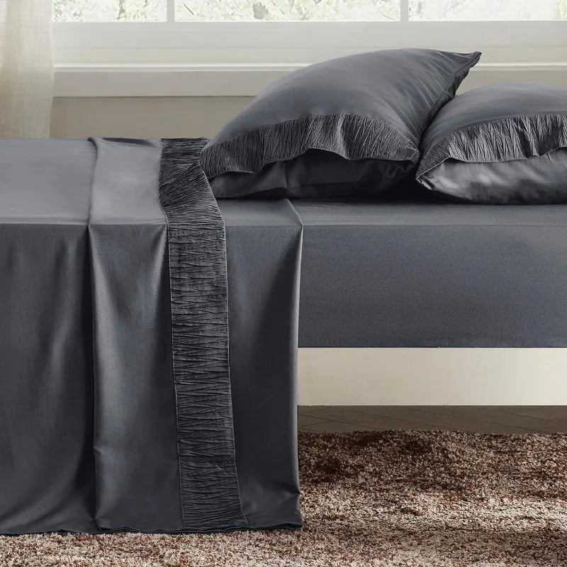 Queen Sheets Grey - for Queen Size Bed, 4 Pieces