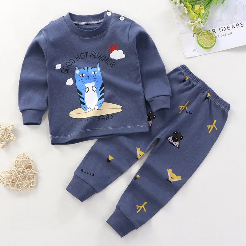 Cartoon Tops & Pants Long Sleeve Pajama Set