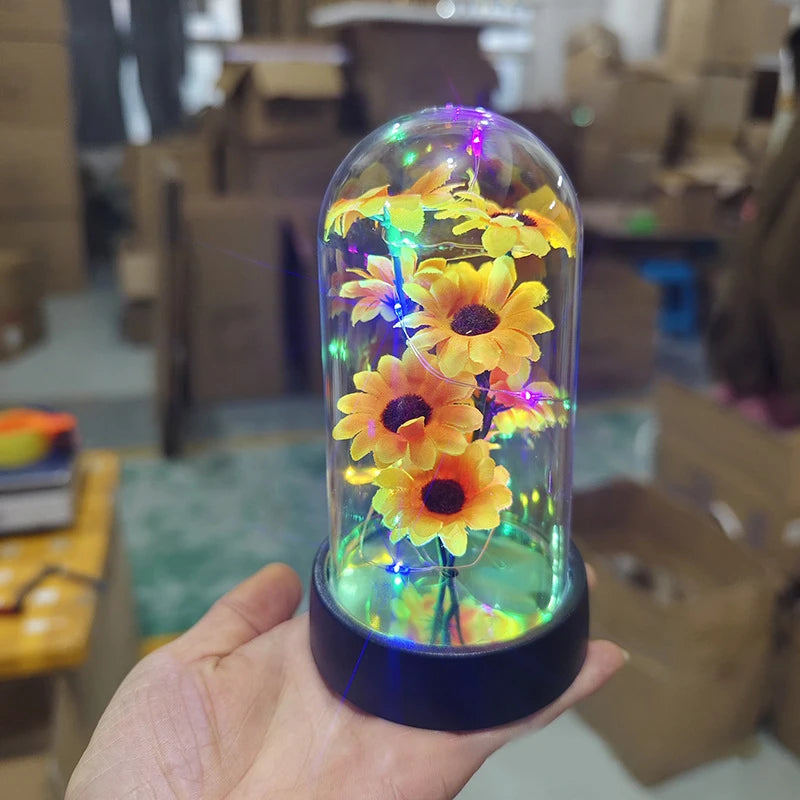 Sunflower Night Light with Eternal Flower LED Glass Cover