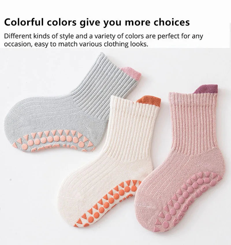3 Pairs Baby Anti-Slip Socks for Boys & Girls (0-6 Years)