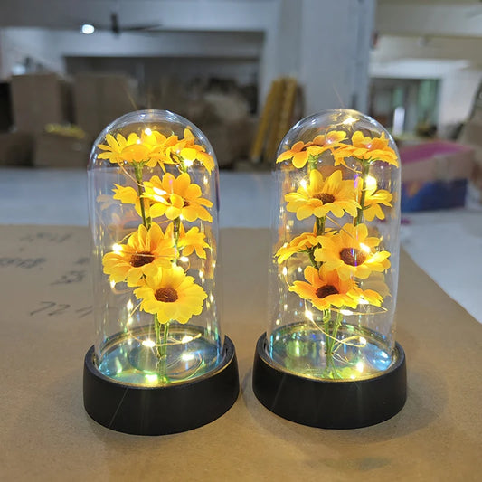 Sunflower Night Light with Eternal Flower LED Glass Cover