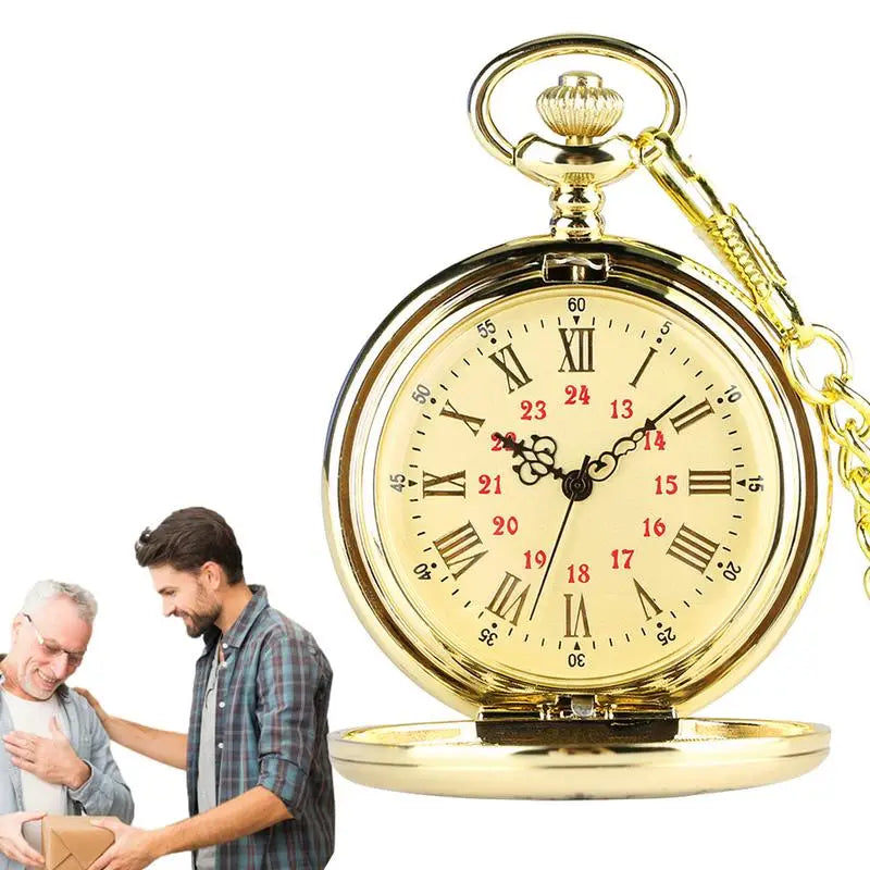 Pocket Watch with Chain Retro Engraving Numeral Watch
