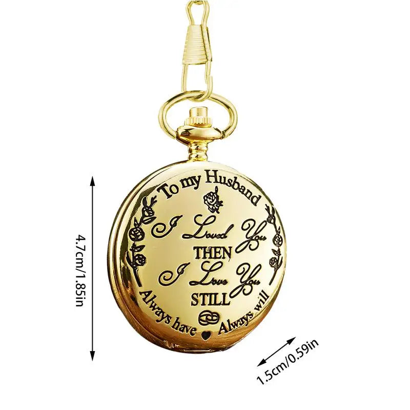 Pocket Watch with Chain Retro Engraving Numeral Watch