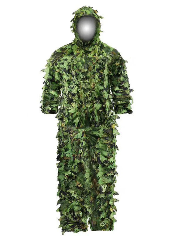 New Sticky Flower Bionic Leaves Camouflage Suit – Universal Woodland Camo Ghillie Set for Hunting & Outdoor Activities