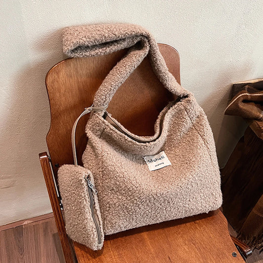 Lamb Wool Shoulder Bag for Women