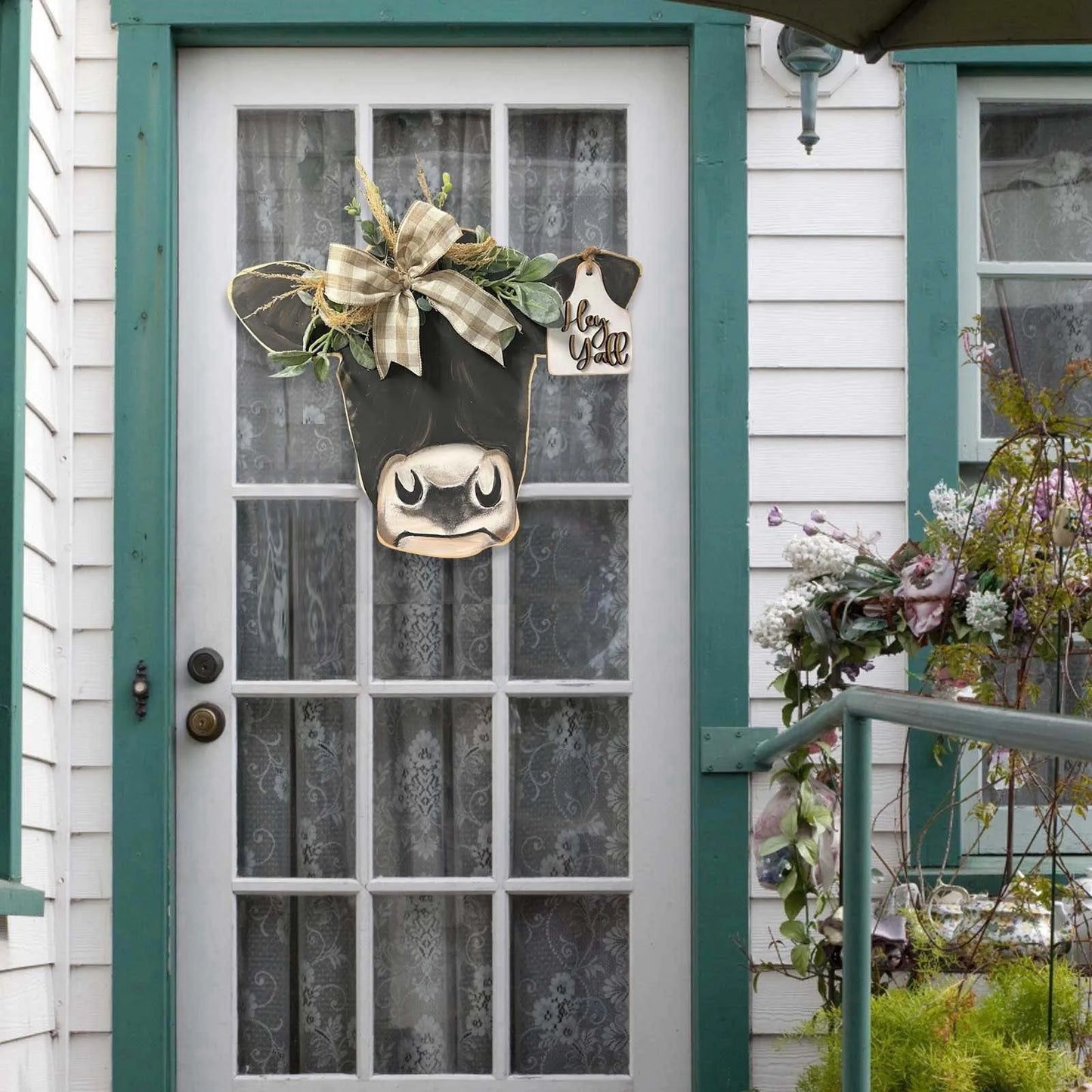 Welcome Farmhouse Cow Head Door Wreath Sign