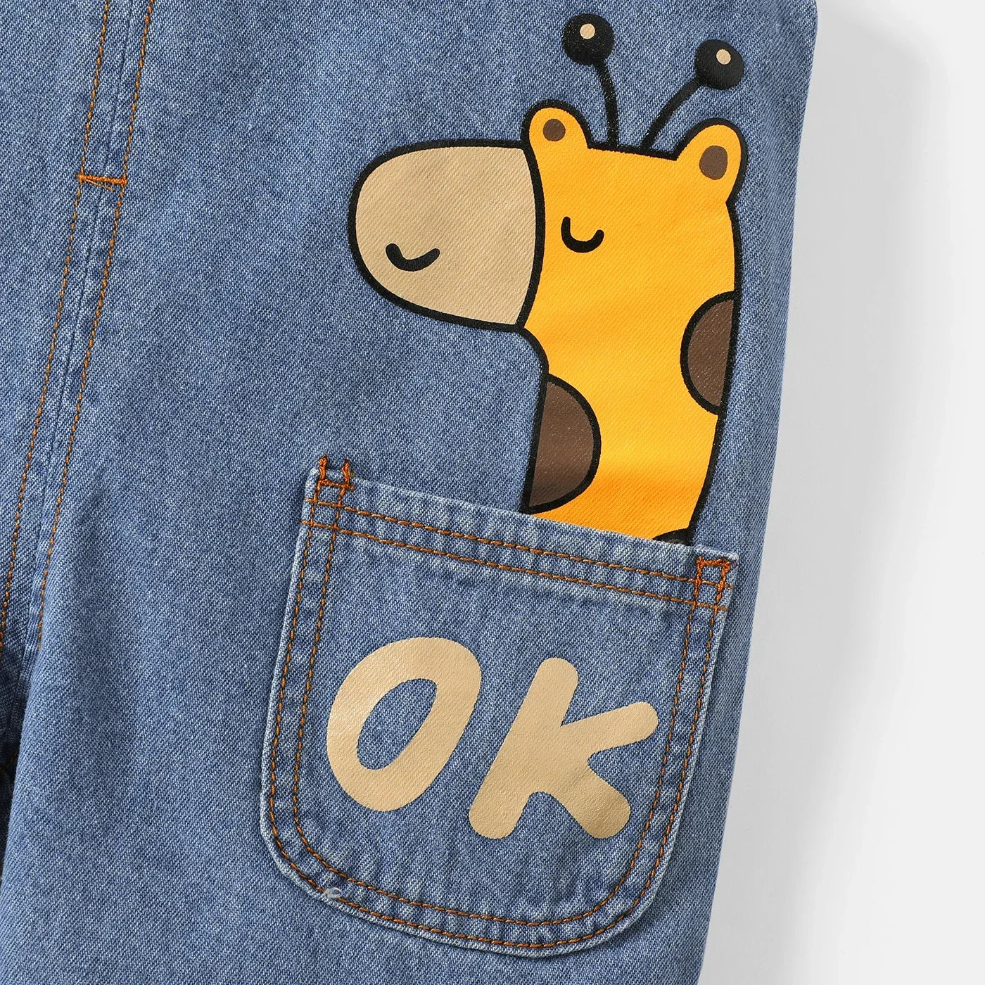PatPat 2pcs Baby Giraffe Denim Overall Shorts