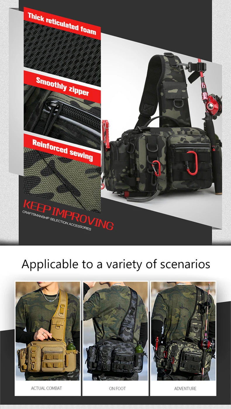 Fishing Tackle Backpack with Rod Holder & Gear Storage Bag – Sling Shoulder Pack for Men