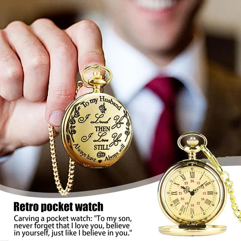 Pocket Watch with Chain Retro Engraving Numeral Watch