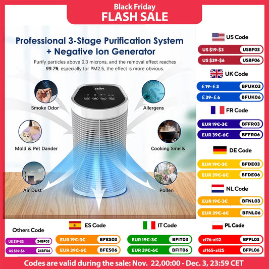 Sejoy Air Purifier with HEPA Filter and Ionizer