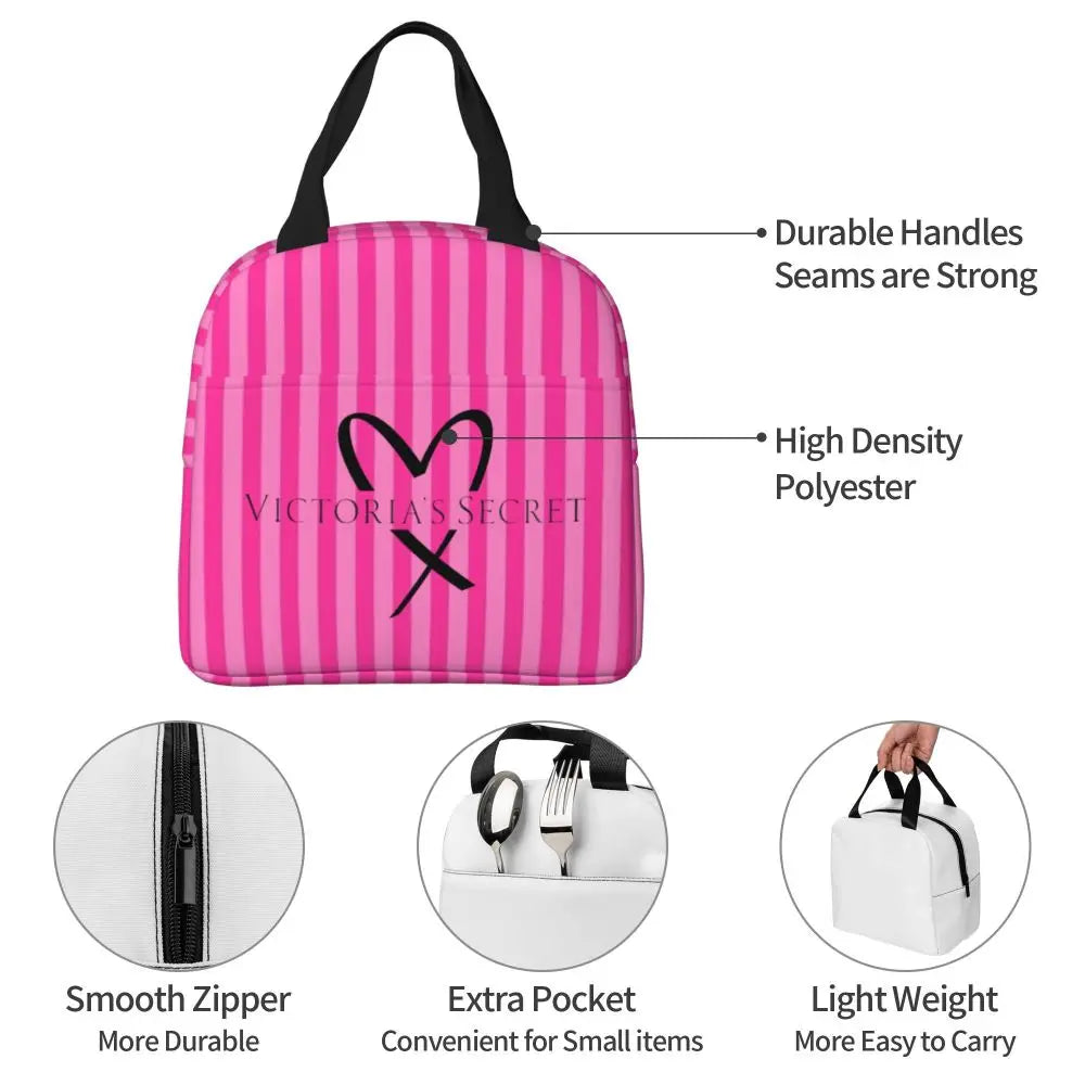 V-Victoria's Secret Stripe Insulated Lunch Bag