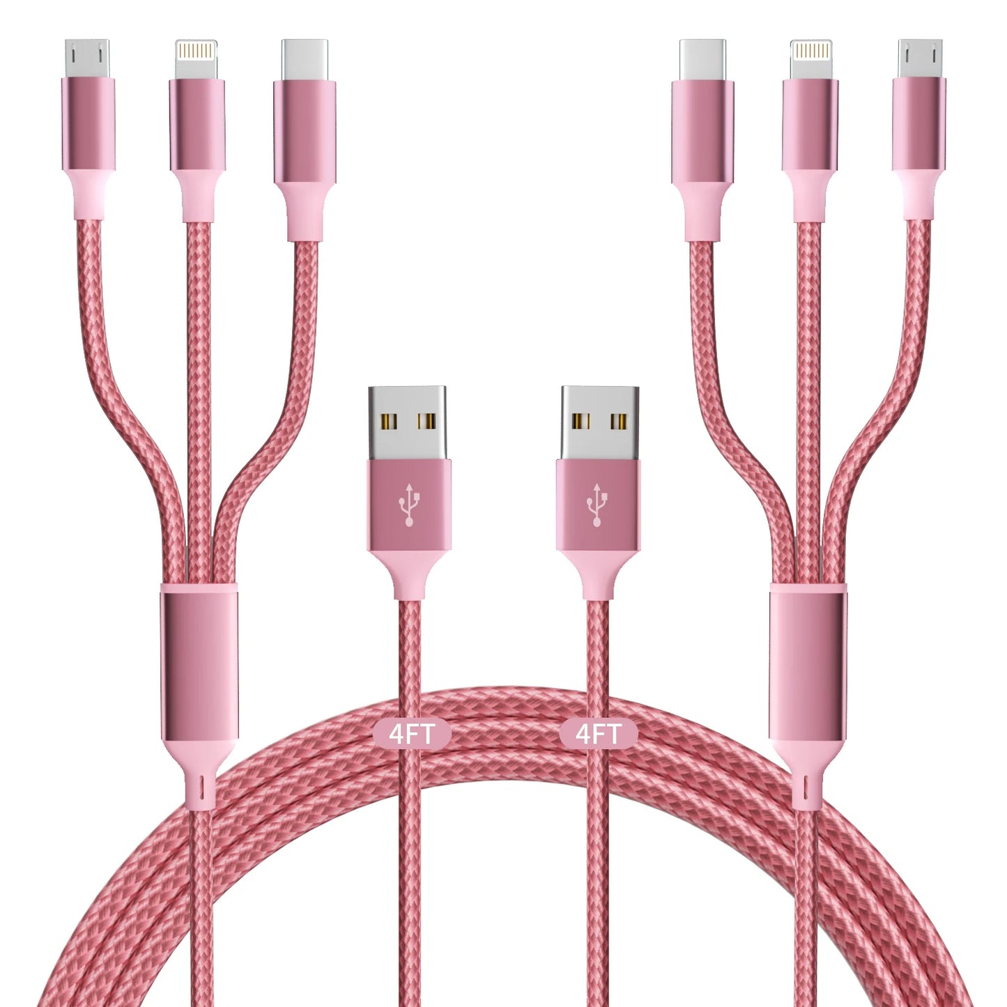 2-pack, 3-in-1 USB charging cable