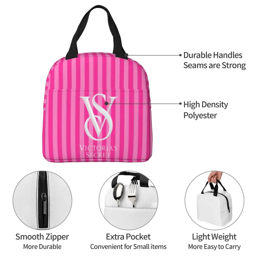 V-Victoria's Secret Stripe Insulated Lunch Bag