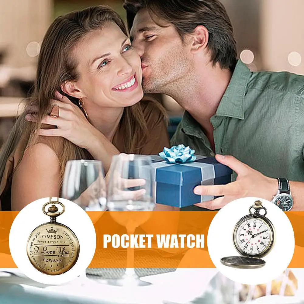 Pocket Watch with Chain Retro Engraving Numeral Watch