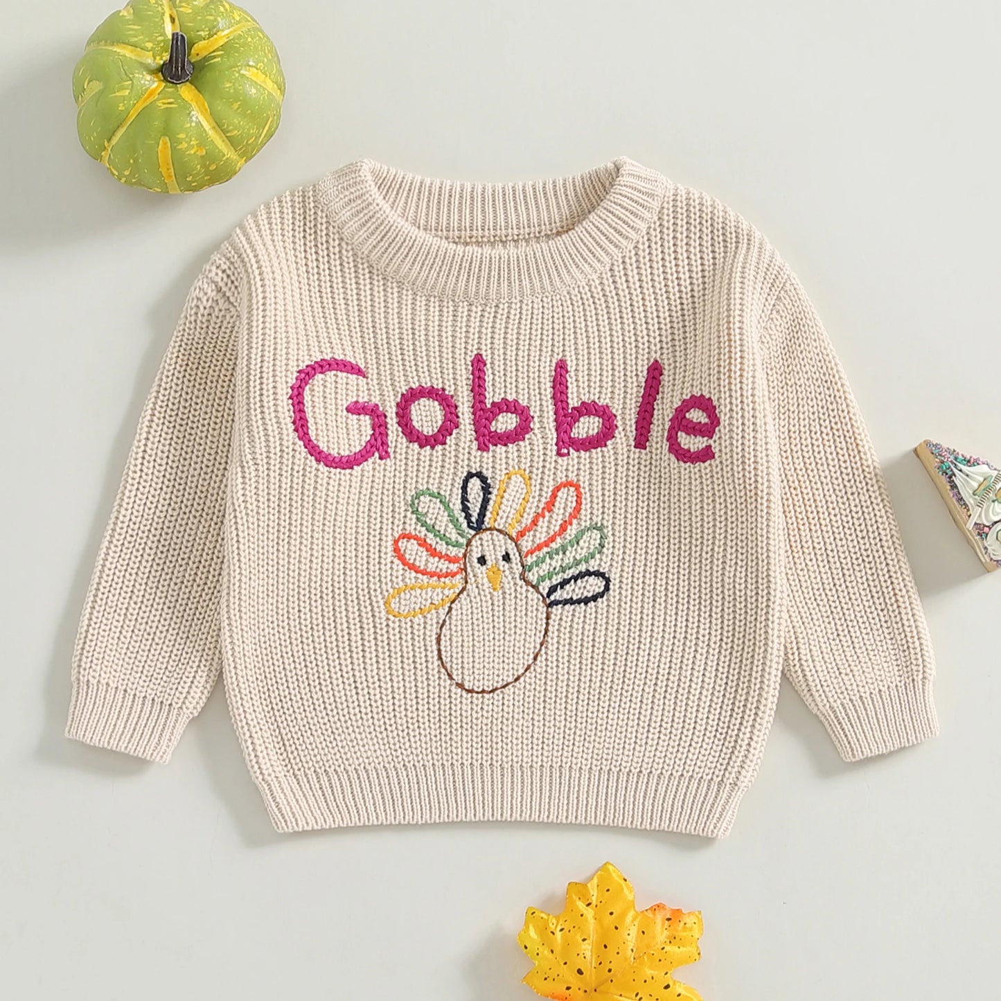 Infant Pullover Embroidery Turkey Sweater Jumper