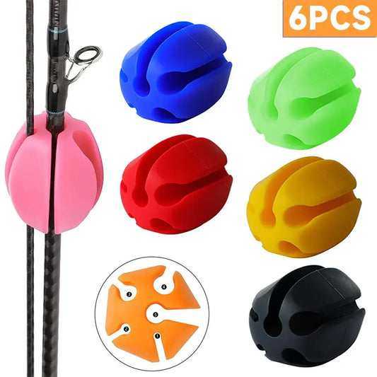 6pcs Silicone Fishing Rod Holder Ball Straps with 5 Holes