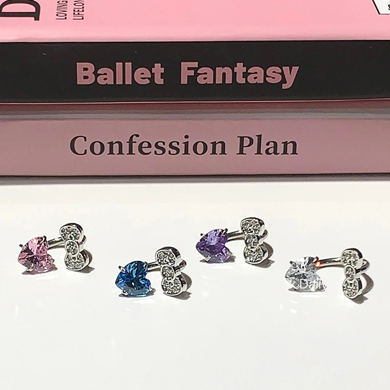 Cute Bowknot Love Heart 316L Stainless Steel Annular Ear Bone Nail Earring