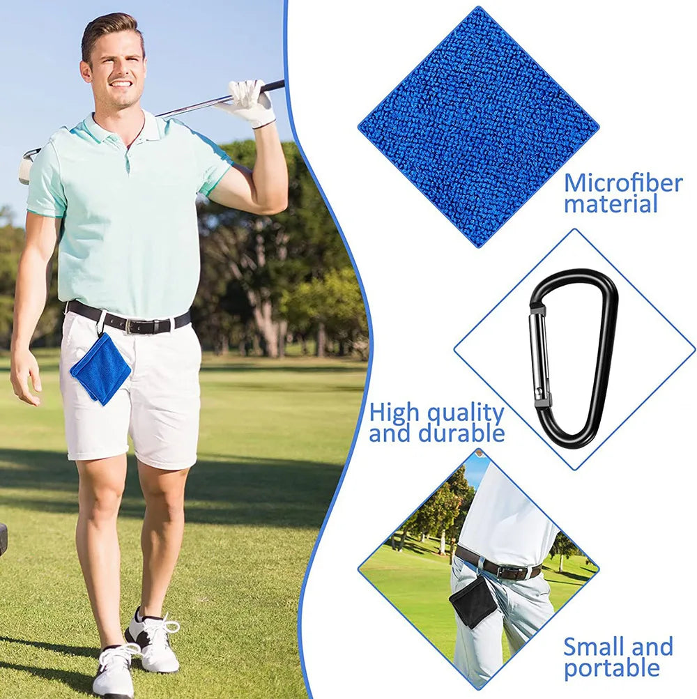 Square Microfiber Golf Ball Cleaning Towel with Carabiner Hook