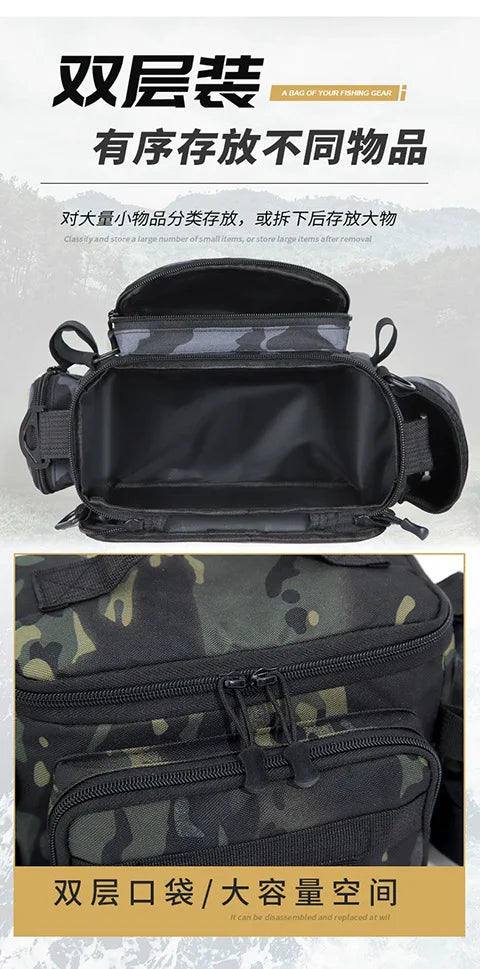Fishing Tackle Shoulder Bag with Portable Fishing Rod Holder – Outdoor Sports Bag for Fly Fishing
