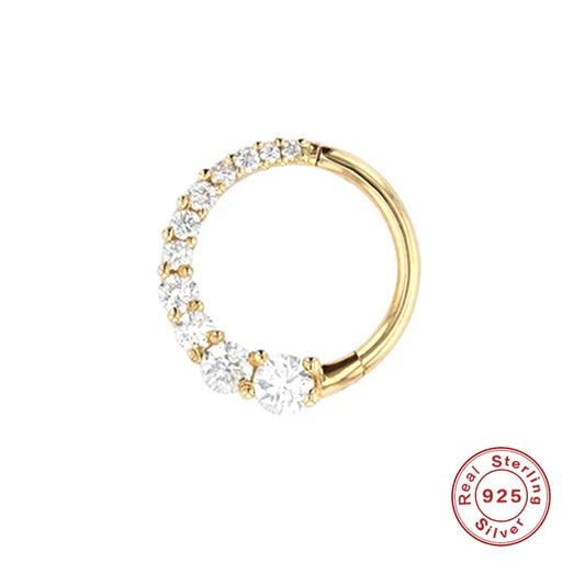 925 Sterling Silver Shimmering CZ Zircon Pave Daith Hoop Earring