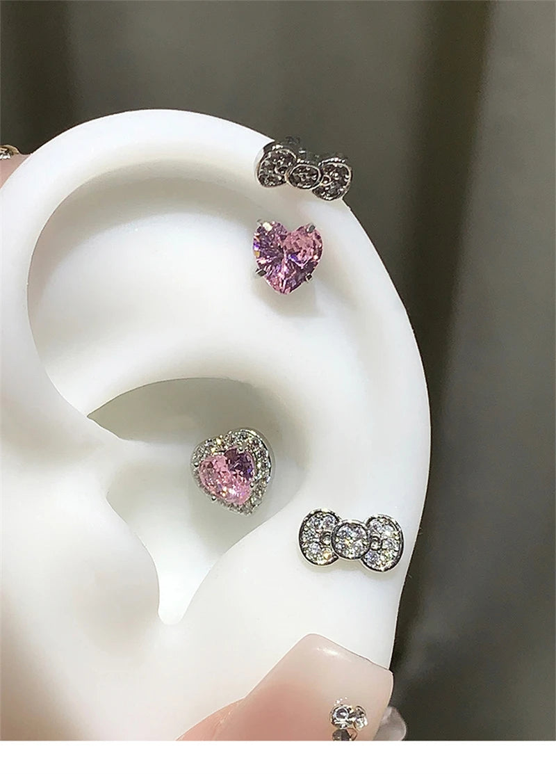 Cute Bowknot Love Heart 316L Stainless Steel Annular Ear Bone Nail Earring