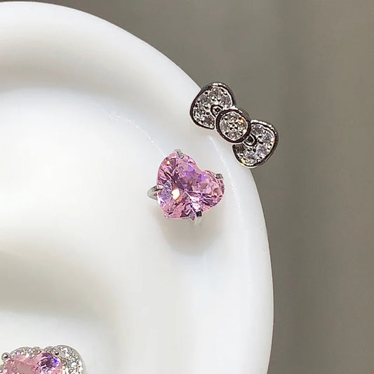 Cute Bowknot Love Heart 316L Stainless Steel Annular Ear Bone Nail Earring