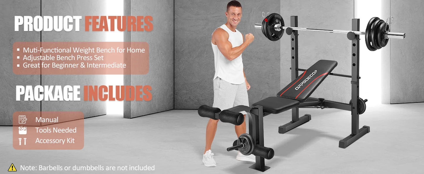 Weight Bench Set with Squat Rack & Leg Extension