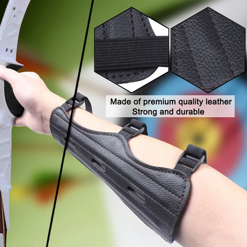 Leather Archery Arm Guard Protector – Adjustable Forearm Protection for Bow & Arrow Hunting and Training