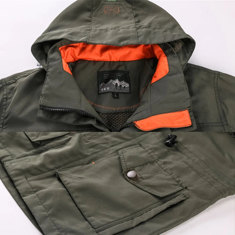 Spring And Autumn Men's Outdoor Camping Hooded Casual Jacket Men's Windproof Waterproof Windbreaker Men's Army Tactical Jacket
