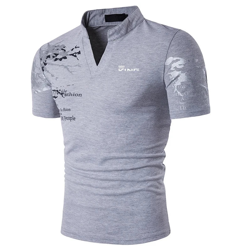 Men's Graphic Print V-Neck Polo Shirt – Golf & Streetwear