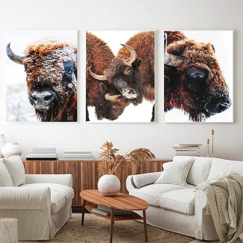 Bison Poster Modern Animal Snow Cow Wall Art